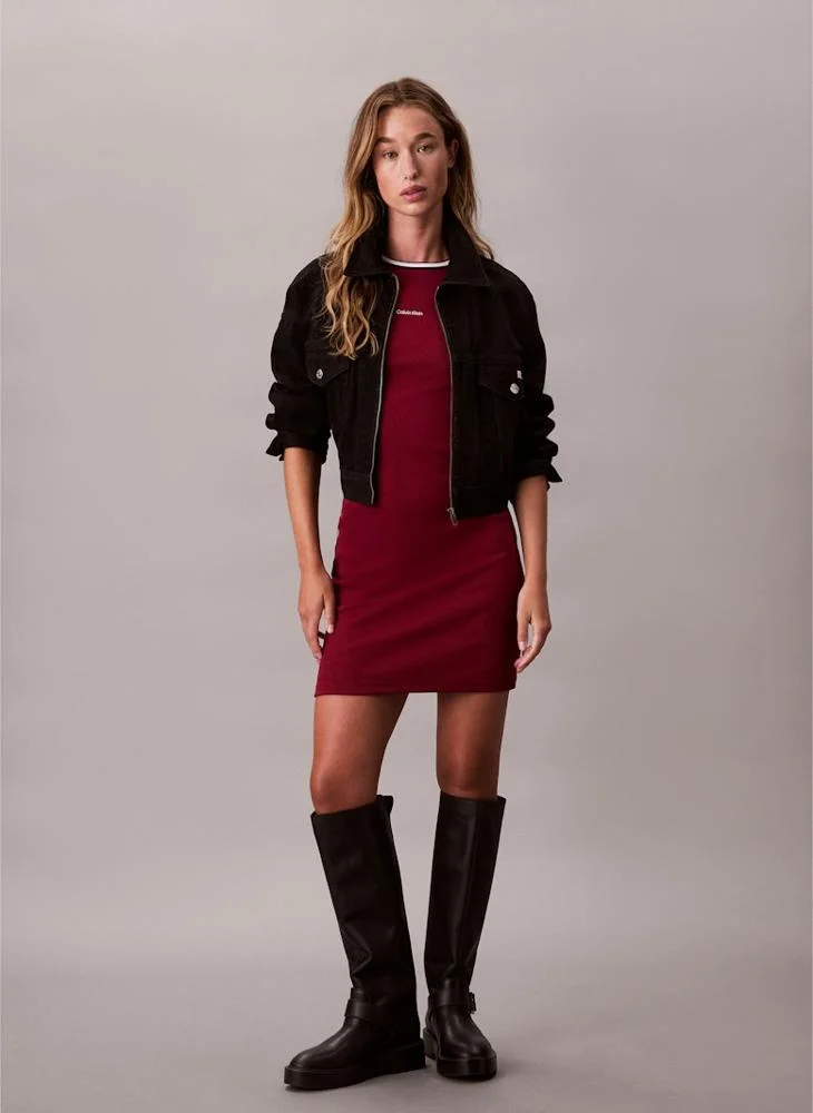 Calvin Klein Jeans Contrast Piping Crew Neck Short Sleeve Mini Dress
