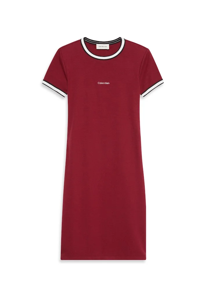 Calvin Klein Jeans Contrast Piping Crew Neck Short Sleeve Mini Dress