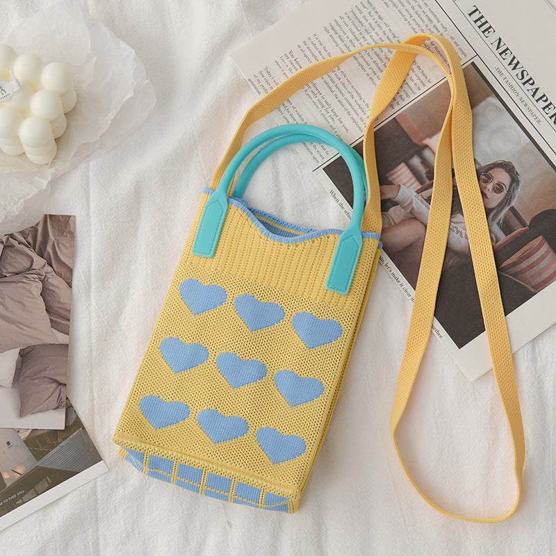 Hand-Held Mobile Phone Bag To Improve Appearance, Knitted Forest Style Fashion Contrasting Color New Cartoon Filled Crossbody Bag For Women Korean Style Bag - Image 1