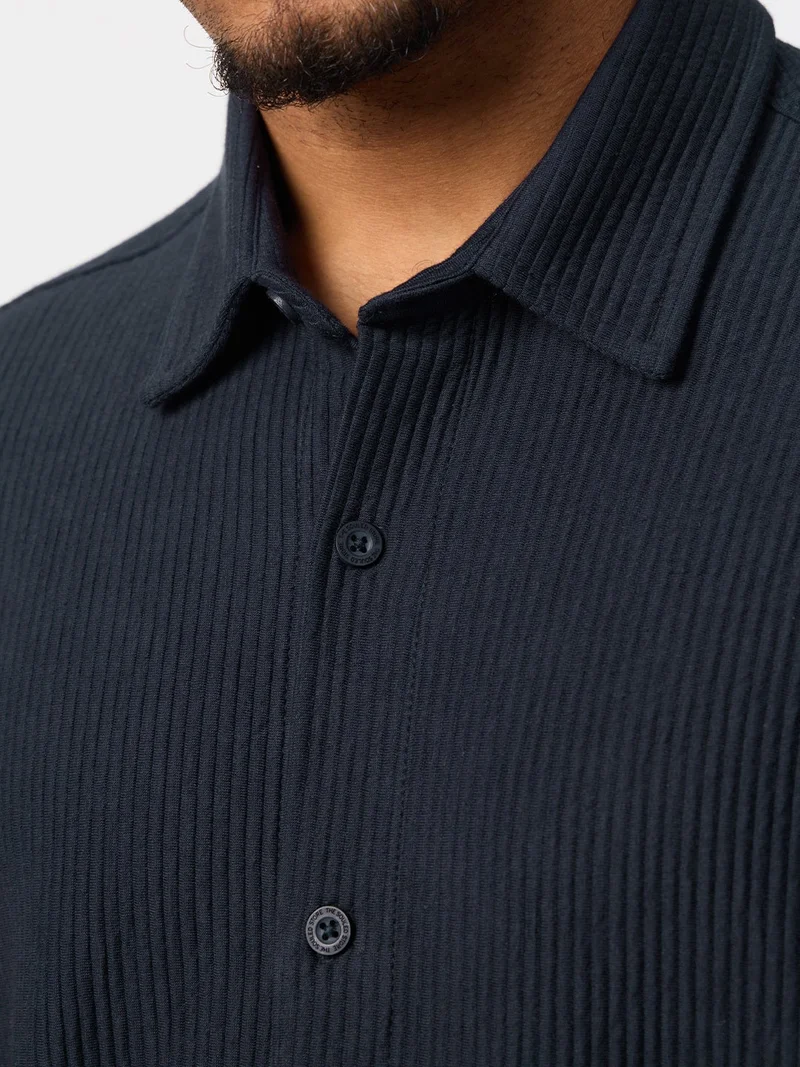 The Souled Store  The Souled Store: Blue Iris Men and Boys Short Sleeve Spread Collar Navy Blue Solid Cotton Blend Oversized Shirt  | Best Price UAE