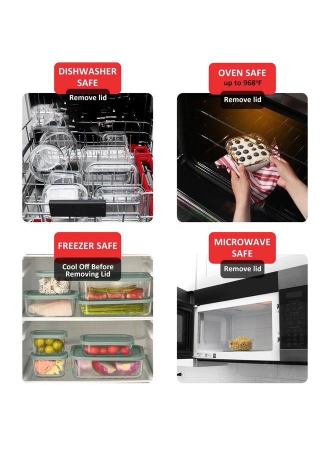 EATEX 7 Pack Glass Meal Prep Containers, 7 Airtight Stackable Glass Storage Containers with Lids, Microwave, Dishwasher Freezer & Oven Safe, BPA Free, Perfect for Lunch, Pantry, and Kitchen, Sage - Image 3