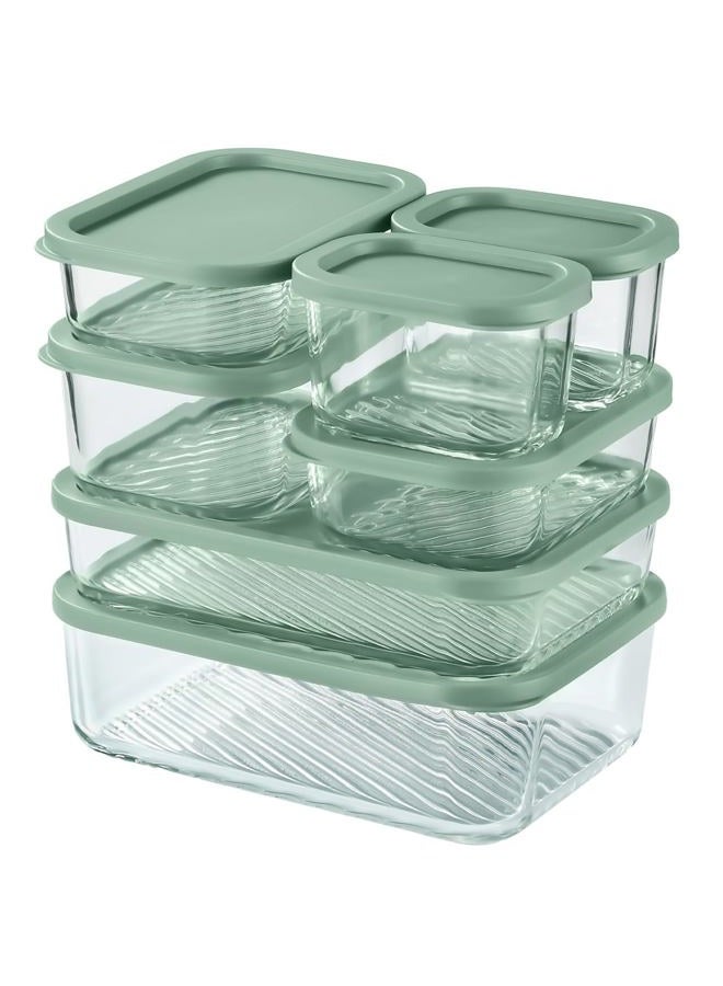 EATEX 7 Pack Glass Meal Prep Containers, 7 Airtight Stackable Glass Storage Containers with Lids, Microwave, Dishwasher Freezer & Oven Safe, BPA Free, Perfect for Lunch, Pantry, and Kitchen, Sage - Image 1