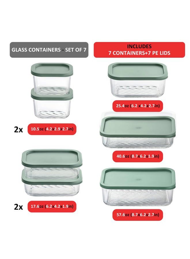 EATEX 7 Pack Glass Meal Prep Containers, 7 Airtight Stackable Glass Storage Containers with Lids, Microwave, Dishwasher Freezer & Oven Safe, BPA Free, Perfect for Lunch, Pantry, and Kitchen, Sage - Image 2