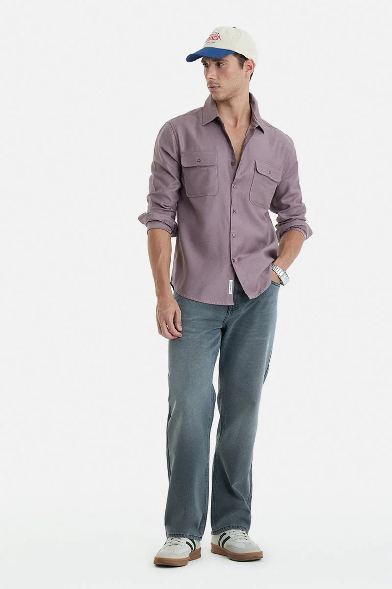 SNITCH Mauve Solid Long Sleeve Regular Fit Vacation Shirt
