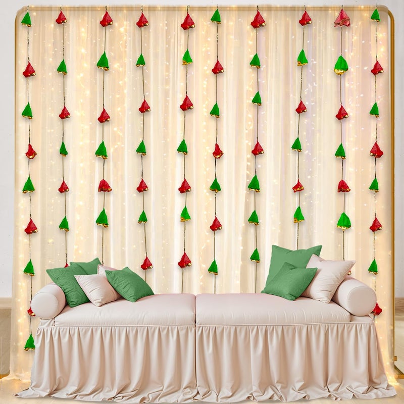 Party Propz Party Propz White Net Curtain for Decoration with Tassel Hangings Decor Warm Yellow Led Light Haldi Decoration Items for Home Wedding Decoration Items for Home Backdrop for Pooja Decoration16pcs - Image 1