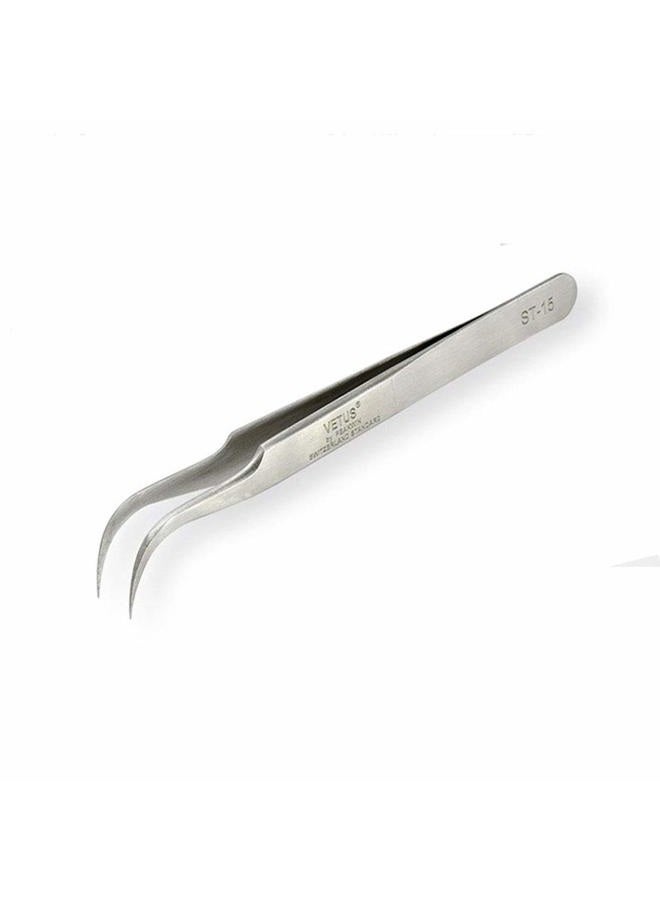 Vetus Tweezer Professional Tweezers Tool Non-magnetic Stainless Steel Curved Slant Tip Eyelash Eyebrow Tool (ST-17) - Image 1