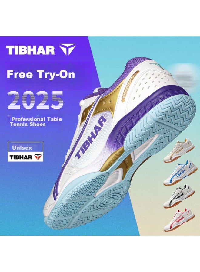 Tibhar Professional Table Tennis Shoes For Women, Advanced Breathable Summer Sports Shoes For Men, Purple Gold Size 45 - Image 1