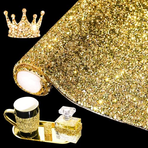 Locacrystal Bling Rhinestone Sticker DIY Home Decor Stickers SelfAdhesive Crystal Sheet Stickers for Cars  Crafts DecorationGold94 x 158