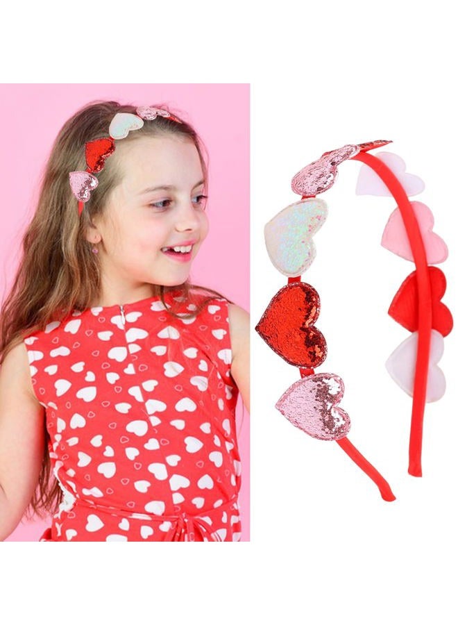 syyoo Valentines Day Headband Glitter Heart Headbands Colorful Sequin Headwear Hair Accessories Cute Red Heart Hairband Pink White Bling Headband Holiday Supplies for Toddler Baby Kids Women - Image 1