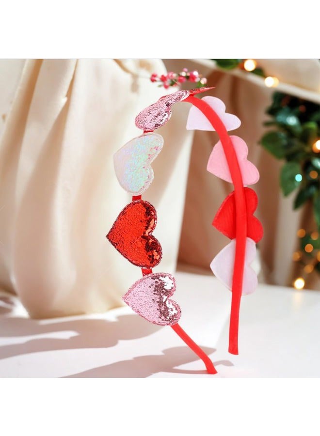 syyoo Valentines Day Headband Glitter Heart Headbands Colorful Sequin Headwear Hair Accessories Cute Red Heart Hairband Pink White Bling Headband Holiday Supplies for Toddler Baby Kids Women - Image 2