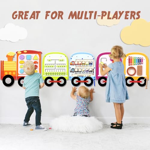 Joyreal Train Activity Wall Busy Board Panels  8in1 Toddler Learning Activity Center  Wooden Montessori Sensory Toys for Playroom Daycare Classroom  Educational Toy for AllRound Development - Image 5