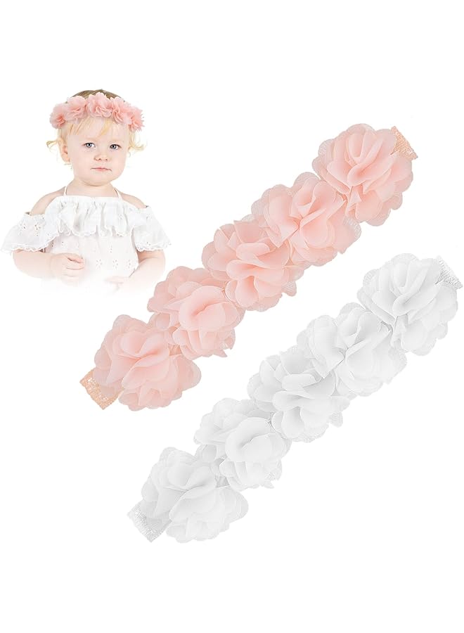 إيروريكس قطعتان من عصابات رأس الأطفال الرضع، عصابات رأس من الشيفون الزهري، تاج من الزهور، عصابات رأس للأطفال، إكسسوارات شعر - Image 1