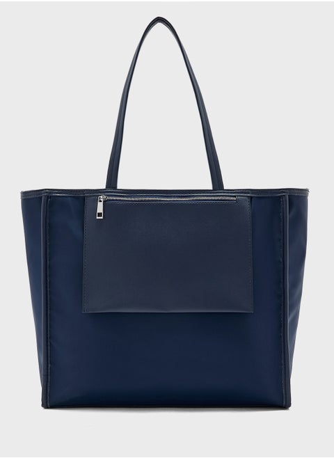 Mix Material Multipocket Tote Bag