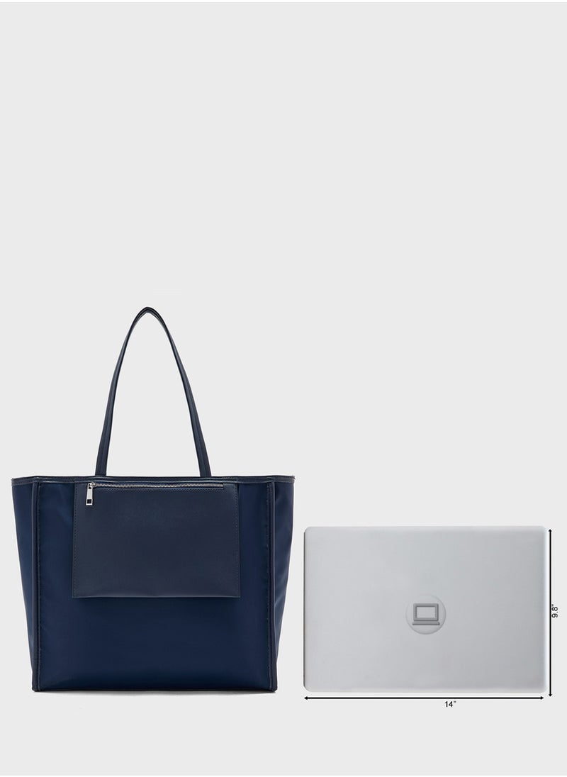 Mix Material Multipocket Tote Bag