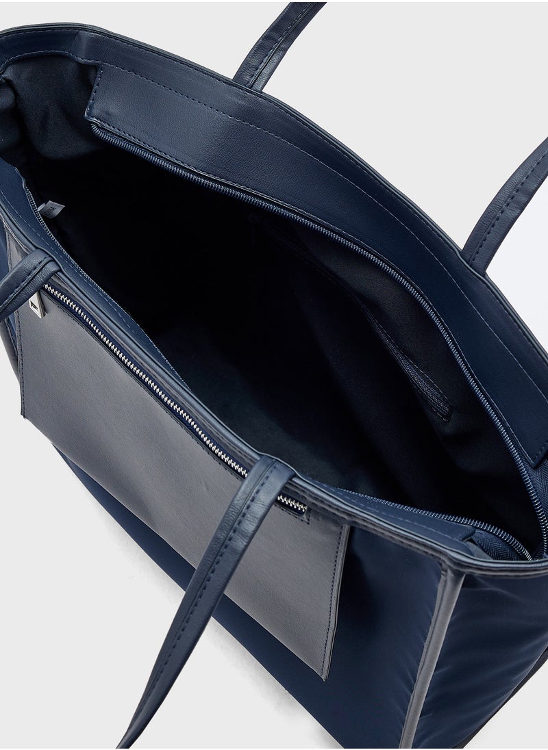 Mix Material Multipocket Tote Bag