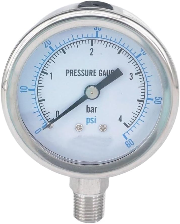 304 Stainless Steel 60mm Dial Pressure Gauge 0 4 Bar PSI BSPT Male For Steam Brewing Pneumatic - Image 1