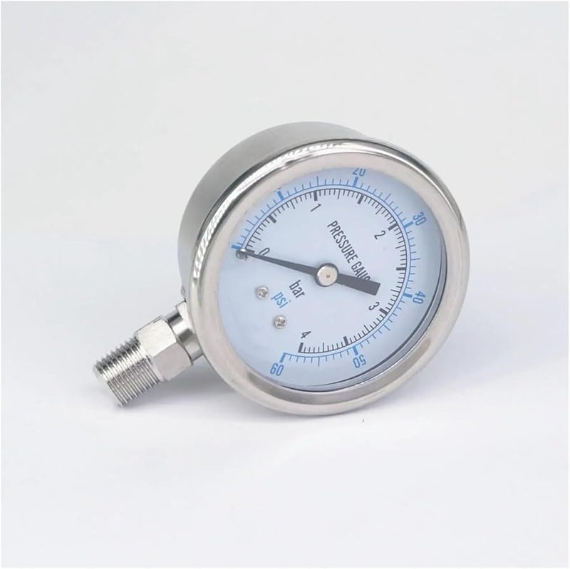 304 Stainless Steel 60mm Dial Pressure Gauge 0 4 Bar PSI BSPT Male For Steam Brewing Pneumatic - Image 3