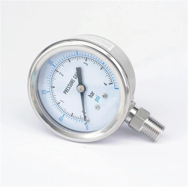 304 Stainless Steel 60mm Dial Pressure Gauge 0 4 Bar PSI BSPT Male For Steam Brewing Pneumatic - Image 4
