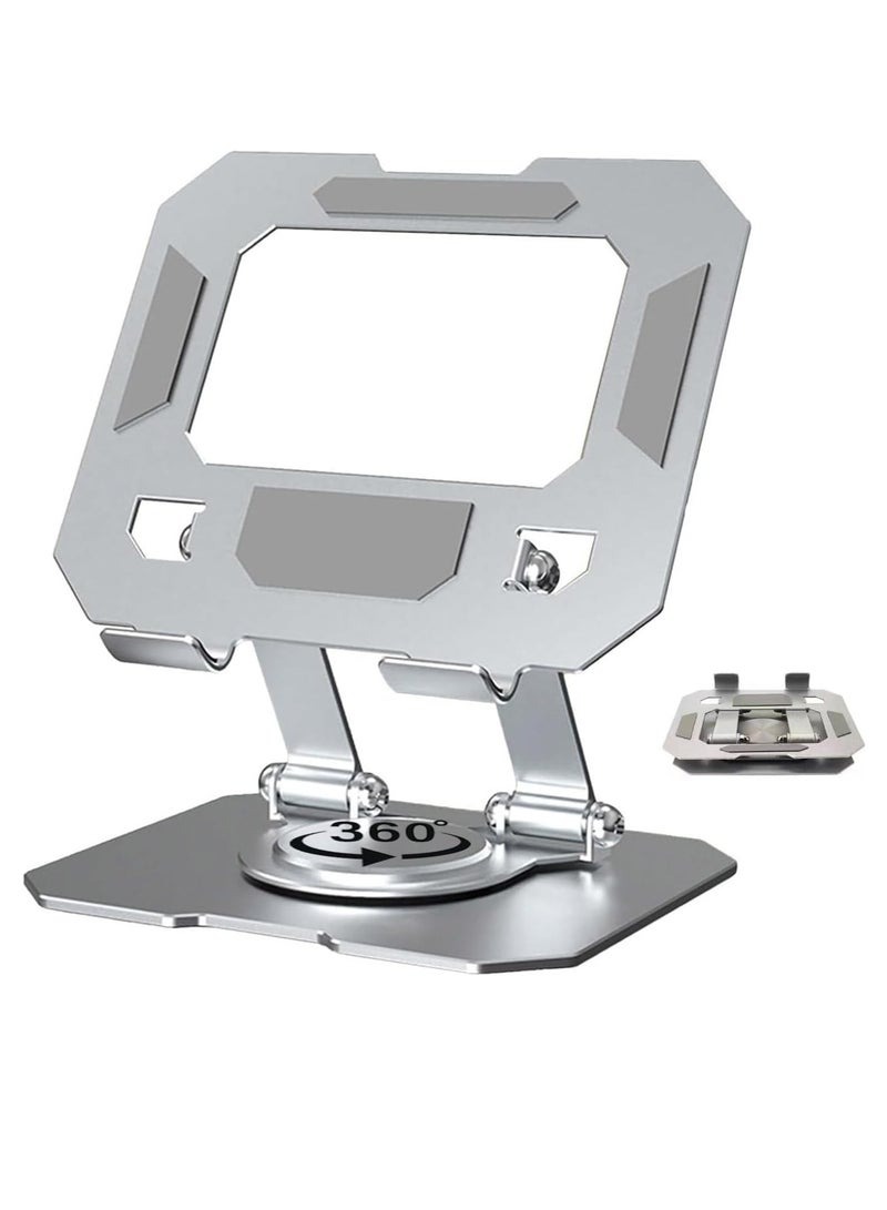 Tablet Stand Desktop , 360 Rotating Base, Metal Stand Holder, Foldable, with High Stability Strong Load Bearing , Compatible with iPad, Tablet, Mobile, E-Reader  - Silver