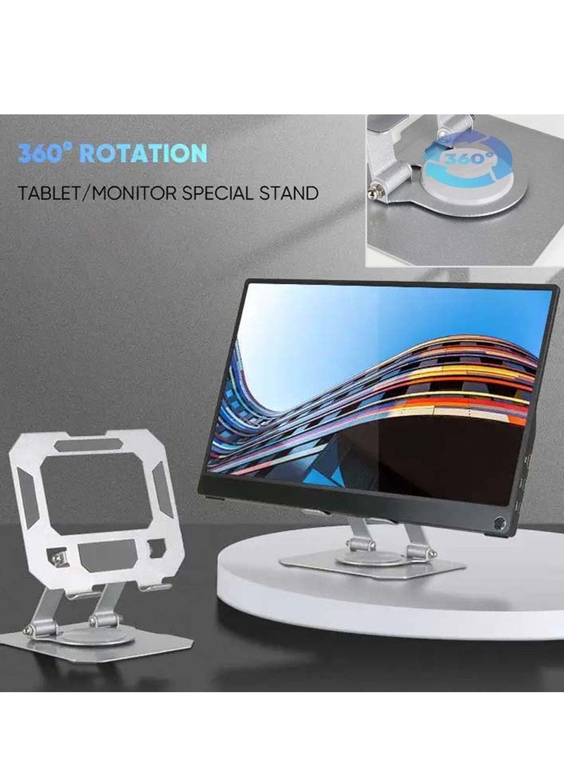 Tablet Stand Desktop , 360 Rotating Base, Metal Stand Holder, Foldable, with High Stability Strong Load Bearing , Compatible with iPad, Tablet, Mobile, E-Reader  - Silver