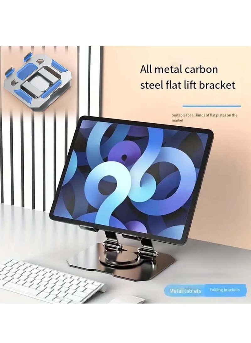 Tablet Stand Desktop , 360 Rotating Base, Metal Stand Holder, Foldable, with High Stability Strong Load Bearing , Compatible with iPad, Tablet, Mobile, E-Reader  - Silver