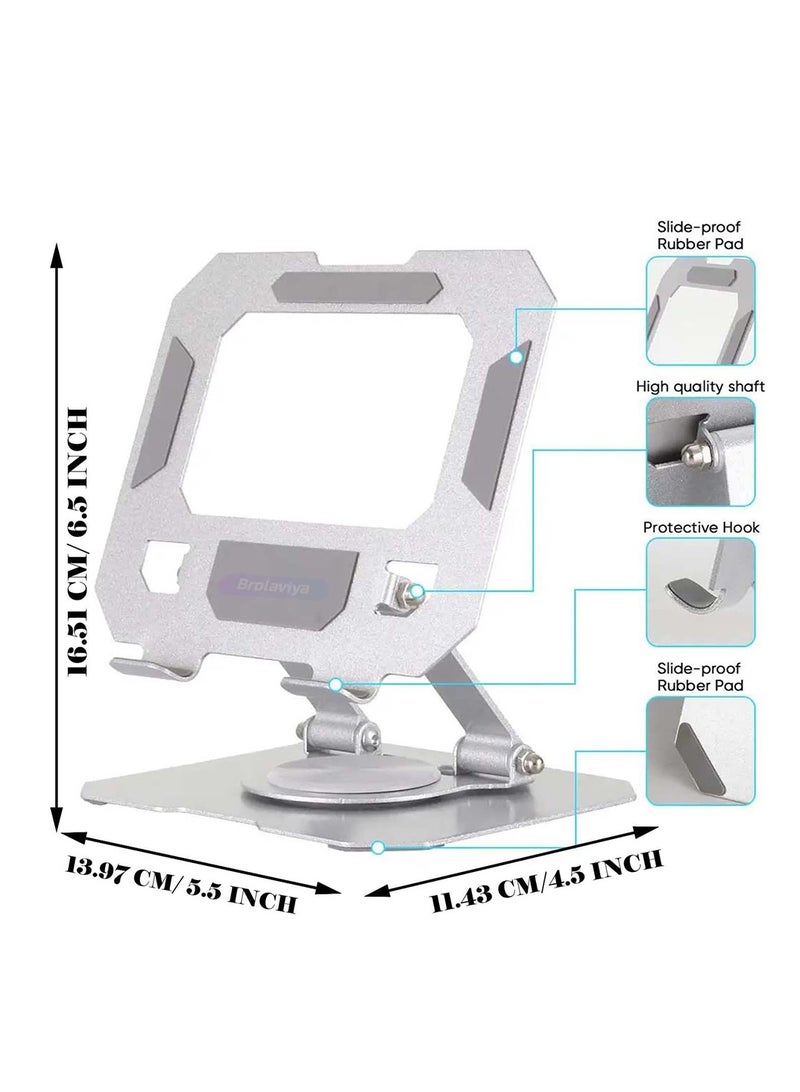 Tablet Stand Desktop , 360 Rotating Base, Metal Stand Holder, Foldable, with High Stability Strong Load Bearing , Compatible with iPad, Tablet, Mobile, E-Reader  - Silver