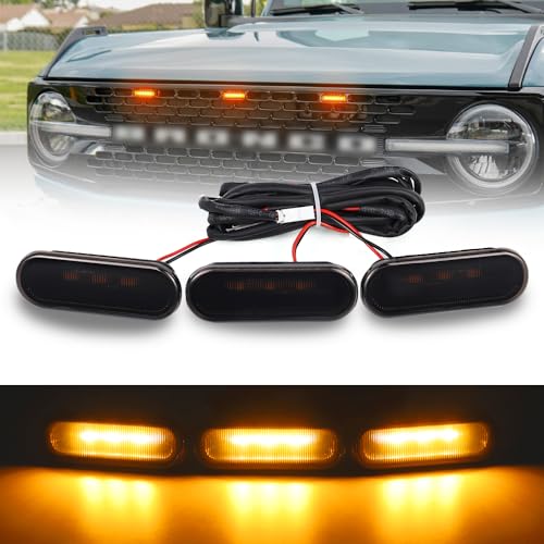 Atubeix LED Grill Lights for Ford Bronco 2021 2022 2023 2024 2025 2/4-Door Badlands Wildtrak Everglades, Smoked Black OEM Grille Lamps Kit Bronco Accessories(3 PCS) - Image 1