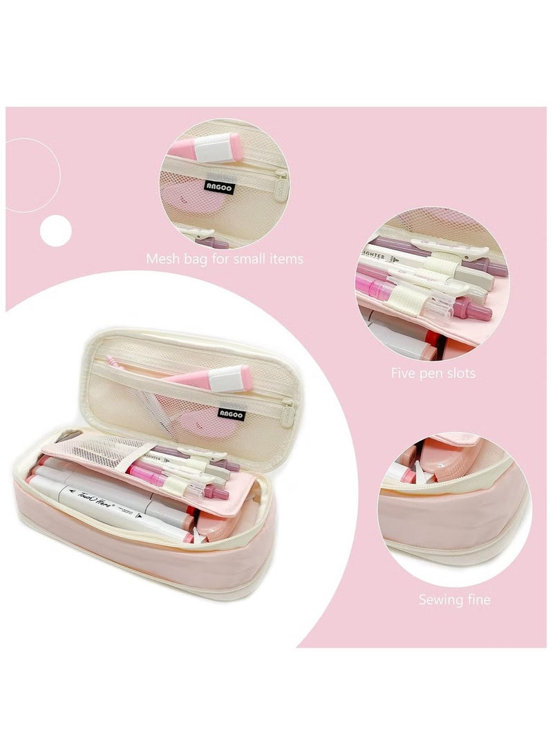 سبيشال حالة قلم رصاص قابلة للتوسيع مع مسابقات ، ومدرسة أكياس قلم رصاص كبيرة القلم الرصاص ، ومدرسة محمولة قلم رصاص ، منظم القرطاسية المدارس الكبيرة ، حقيبة مستحضرات التجميل ، الوردي - Image 3