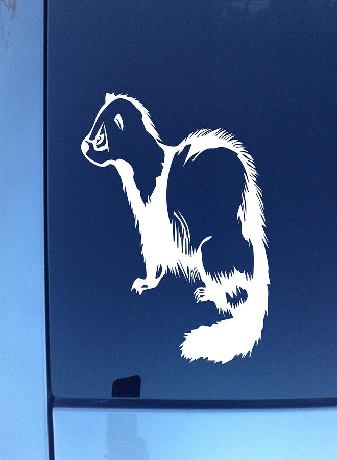 Dixies Decals Ferret - Ferrett Weasel Family Vinyl Decal Sticker (6" Inches White) Facing Left