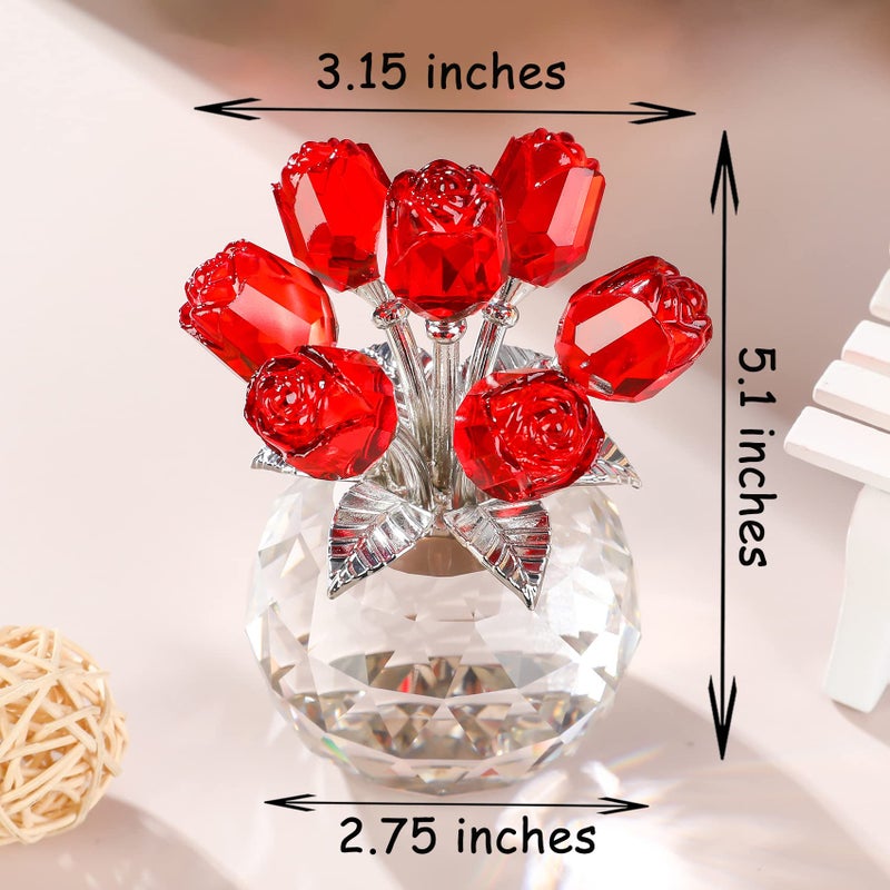 Movdyka Red Rose Flower Crystal Figurine with Vase  Bouquet Flowers Ornament Gifts for Wife Girlfriend Women   Handmade Crystal Flower Collectible Home Table Decor for Valentine's Day Wedding Anniversary - Image 3