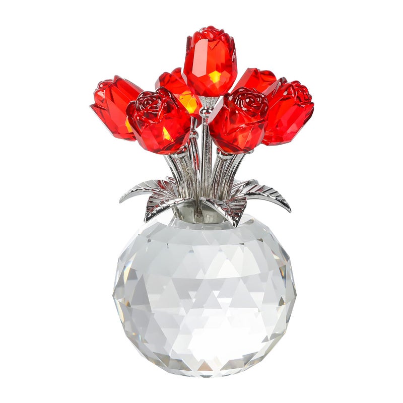 Movdyka Red Rose Flower Crystal Figurine with Vase  Bouquet Flowers Ornament Gifts for Wife Girlfriend Women   Handmade Crystal Flower Collectible Home Table Decor for Valentine's Day Wedding Anniversary - Image 1
