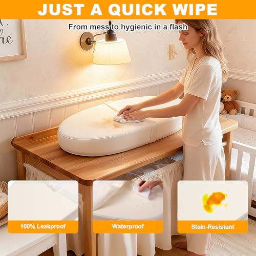 VISFAPAER Baby Diaper Changing Pad Wipeable Baby Changing Pad for Dresser Contoured Waterproof Changing Pad with PU Cover NonSlip Safety Belt Bottom Portable Lightweight - Image 3