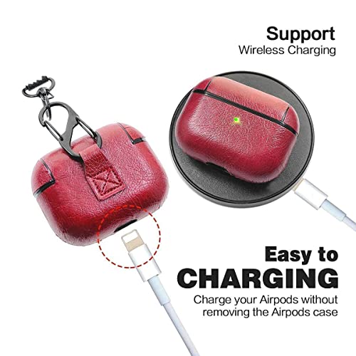 GadgetBite Leather Shock-Absorbing Protective Case Skin with Keychain Compatible with Apple AirPods 3rd Generation/Airpod 3 (Wine Red) - Image 4