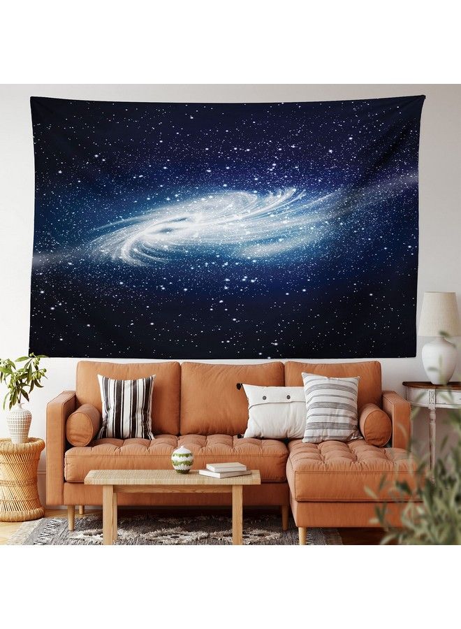 Ambesonne Outer Space Tapestry Spiral Galaxy Image Space And Stars Celestial Cosmos Expanse Universe Modern Wide Wall Hanging For Bedroom Living Room Dorm 80" X 60" Indigo White - Image 1