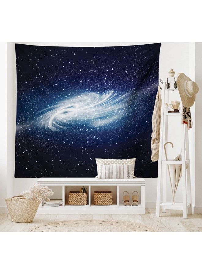 Ambesonne Outer Space Tapestry Spiral Galaxy Image Space And Stars Celestial Cosmos Expanse Universe Modern Wide Wall Hanging For Bedroom Living Room Dorm 80" X 60" Indigo White - Image 3