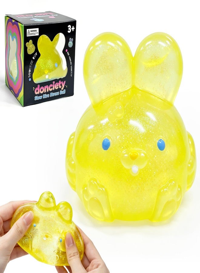 donciety Stress Relief Glitter Bunny Squeeze Toy, Bunny Stress Ball- Anxiety Calming Sensory Fidget Toy, Soft Squishy Ball for ADHD Autism, Stresss Rabbit Squishy (Yellow) - Image 1