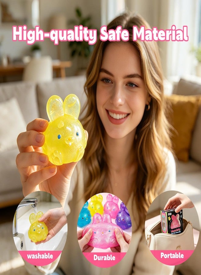 donciety Stress Relief Glitter Bunny Squeeze Toy, Bunny Stress Ball- Anxiety Calming Sensory Fidget Toy, Soft Squishy Ball for ADHD Autism, Stresss Rabbit Squishy (Yellow) - Image 3