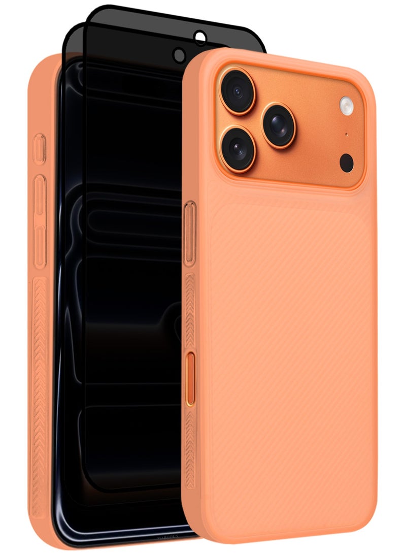 CATANES 3Packs Case Cover for iPhone 17 Pro, Air Skin Line Design Back Cover, Sturdy Durable Ultra-Thin Case, Drop Protection Cover Clear with Two Privacy Screen Protectors - Cosmic Orange