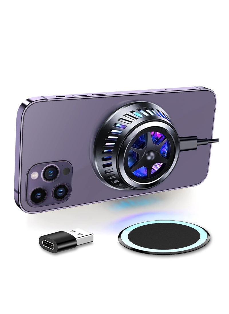 SYOSI Phone Cooler for Gaming Magnetic Wireless Charger, Cellphone Radiator Wireless Charger with Fan, Phone Cooler Fan with RGB Lights Compatible  - Image 1