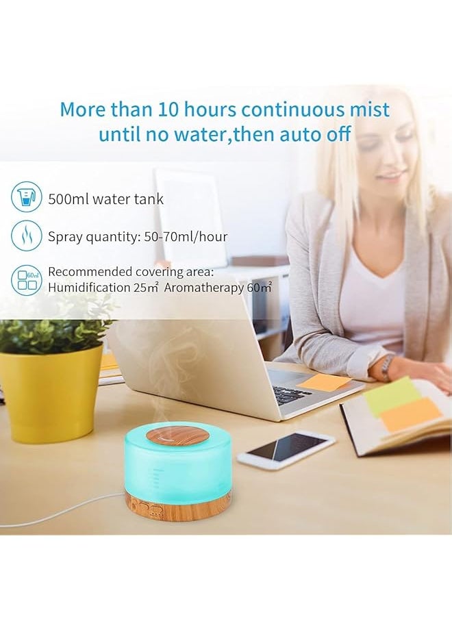 Aromatherapy Diffuser 500Ml Essential Oil Diffuser With Remote Cool Mist Ultrasonic Humidifier Quiet 4 Timer 7 Color Lights Vaporizer Humidifier For Bedroom Office Birthday Gift