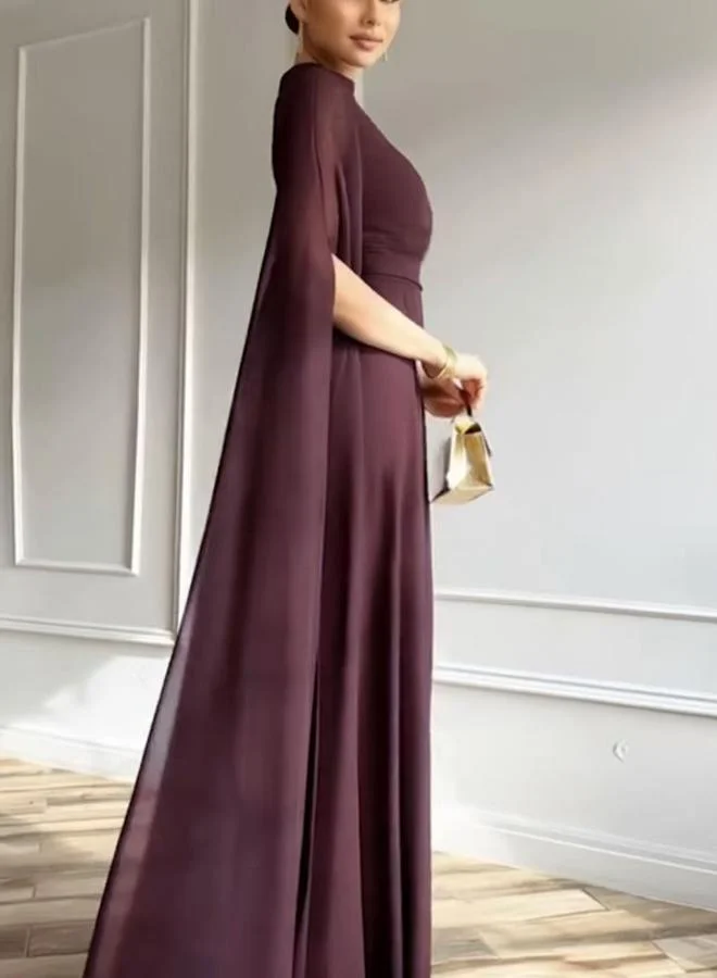 تايك تو Burgundy Plain Maxi Cape Sleeve Dress