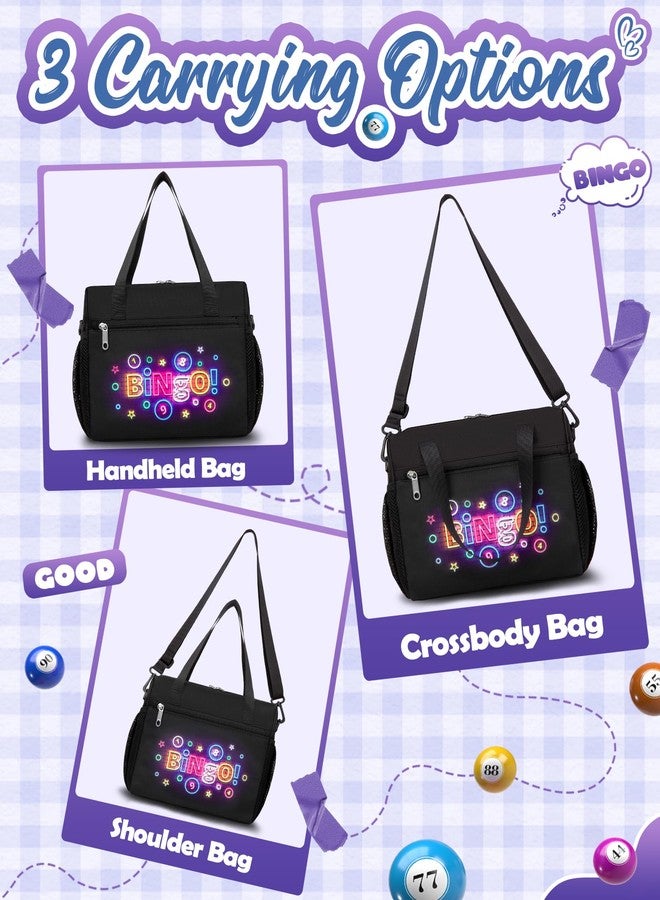 FOKDUVB Bingo Bag for Daubers Dabbers Dobbers Dotters Water Resistant Bingo Accessories Bag with Pockets for Adults Seniors (Black) - Image 3