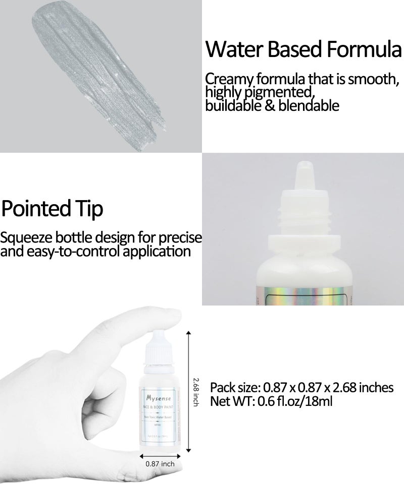 Mysense Pearl Silver Face Body Paint,Water Based Washable Face Paint,Non-toxic Cream Body Paint for Adults and Children,Metallic Face Painting for Halloween Costume SFX Cosplay Makeup,0.6oz - Image 2