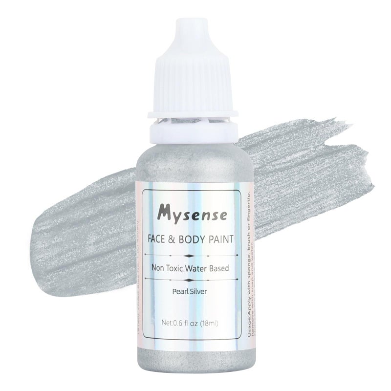 Mysense Pearl Silver Face Body Paint,Water Based Washable Face Paint,Non-toxic Cream Body Paint for Adults and Children,Metallic Face Painting for Halloween Costume SFX Cosplay Makeup,0.6oz - Image 1