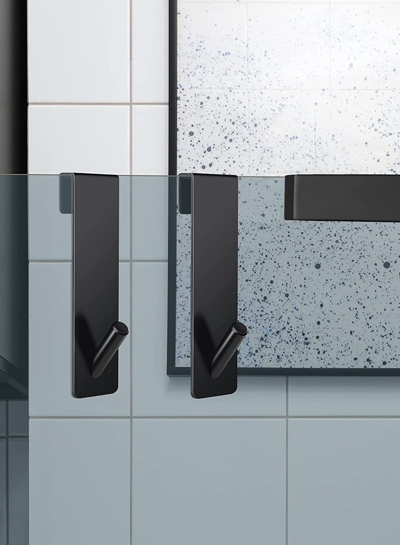 KASTWAVE 2 Packs Shower Door Hooks Over Door Hooks for Bathroom Frameless Glass Shower Door Towel Hooks Stainless Steel Hanger Drilling-Free Towel Rack Ideal For Robe Loofahs  Black - Image 2