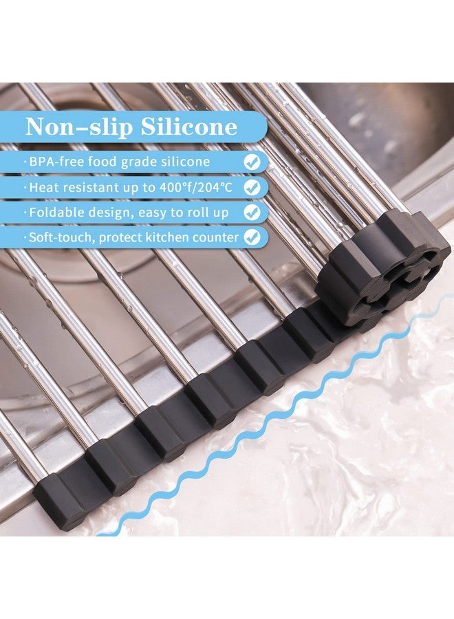 Seropy Roll Up Dish Drying Rack Over The Sink Drying Rack for Kitchen Counter, Rolling Dish Rack Over Sink Mat, Foldable Dish Drainer Stainless Steel Rack Kitchen Organization Gadgets 17.5"x11.8" - Image 4