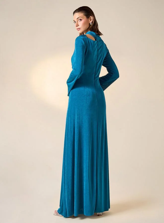 2Xtremz 2Xtremz High Neck Maxi Dress with Long Sleeves and Knot Detail