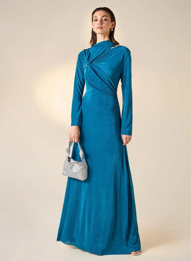 2Xtremz 2Xtremz High Neck Maxi Dress with Long Sleeves and Knot Detail
