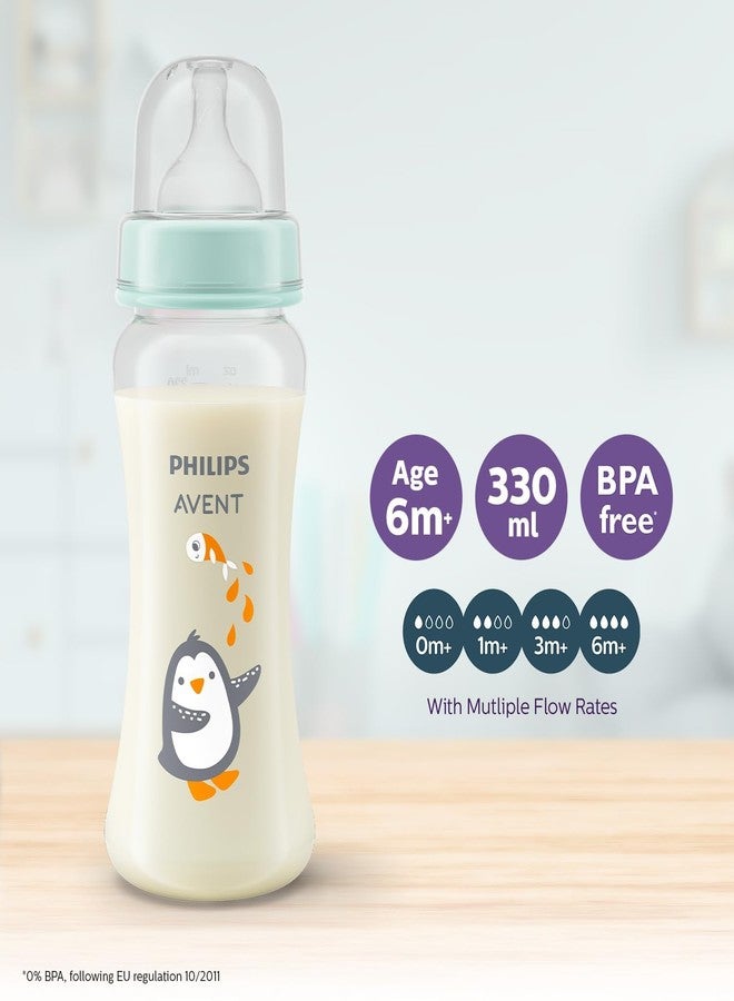 Avent Philips Avent Grow- Economy Feeding Bottles | Anti-Colic | Easy Fill,Easy Clean|BPA Free | with 6M+ Flow Teat | Made in India | SCF064/02 (330ml, Pack of 2) (Penguin with Fish) - Image 2