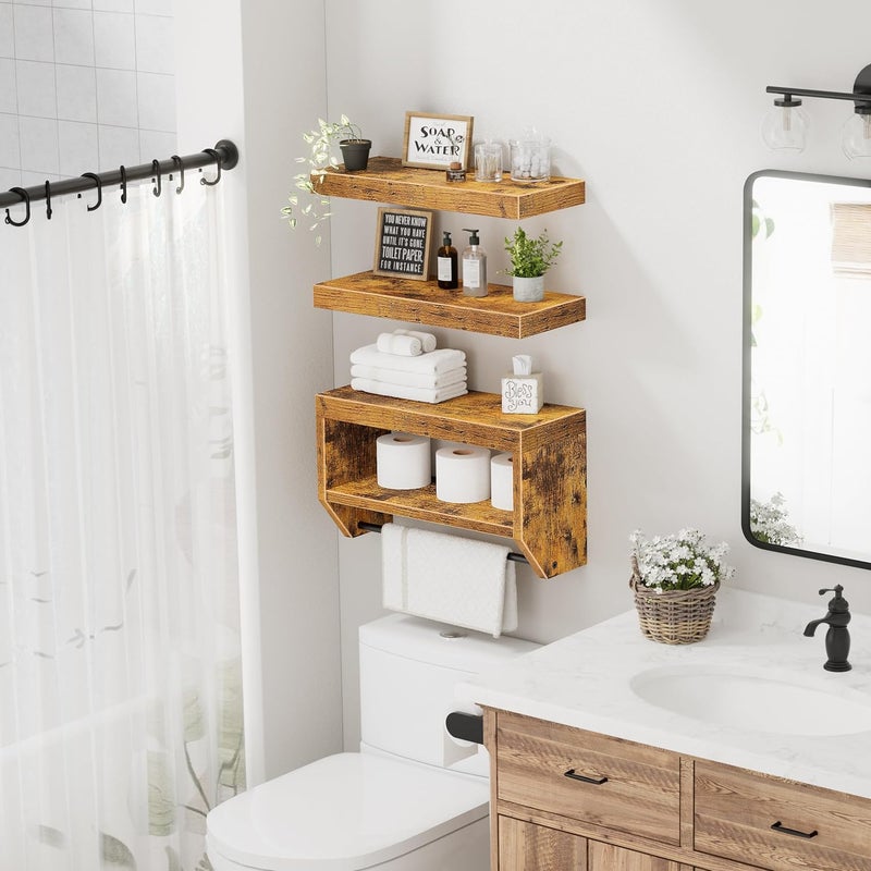 QEEIG Bathroom Floating Shelves for Wall - Shelf Over Toilet Paper Storage Farmhouse 16 inch Set of 3, Rustic Brown (028-40BN3) - Image 4